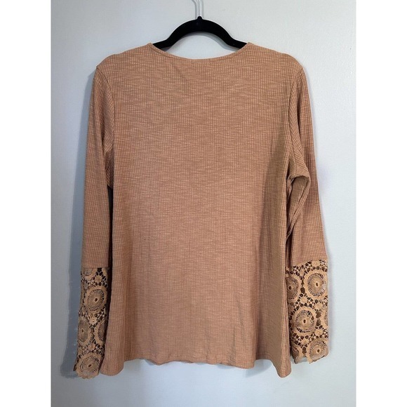 Miselon Womens Long Sleeve Henley Shirt V Neck Lace Button Top Ribbed Knit Large - Picture 7 of 10